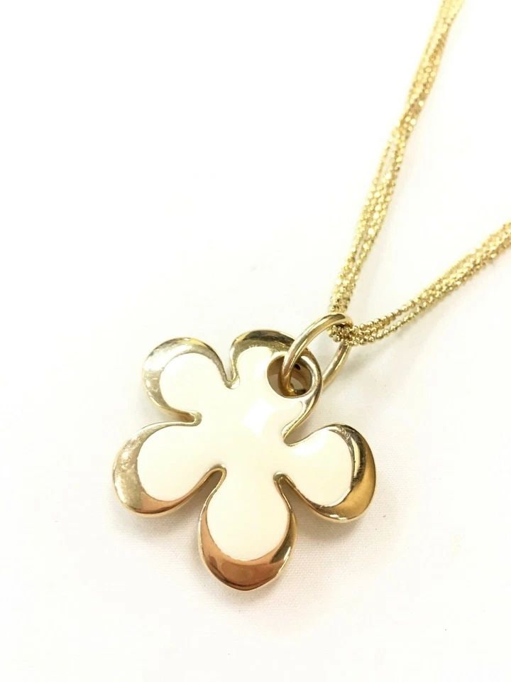 MILROS 14K YELLOW GOLD ENAMEL ITALY FLOWER NECKLACE ( 16 INCH ) 11.1G: MILROS 14K YELLOW GOLD ENAMEL ITALY FLOWER NECKLACE Milros 14k Yellow Gold Enamel Italy Flower Necklace You are bidding on a Milros 14k Yellow Gold Enamel Italy Flower Necklace. There are few minor sc