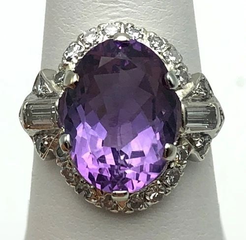 PLATINUM RING, 6.00CT AMETHYST, 0.90CTS OF DIAMONDS ( SIZE: 7.5 ) 7.8G (1 of 1)