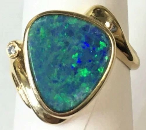 14K GOLD RING WITH NATURAL BOULDER OPAL, 0.03CTS OF DIAMOND ( SIZE: 8.25 ) 6G (1 of 1)