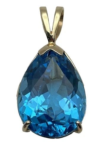 14K YELLOW GOLD PENDANT WITH 38CT PEAR CUT SWISS BLUE TOPAZ (12.7 GRAMS) (1 of 1)