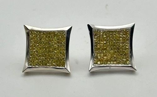 14K WHITE GOLD EARRINGS WITH 2CTW YELLOW PRINCESS CUT INVISIBLE SET DIAMONDS: Unisex 14k White Gold Square Earrings with 2CT Yellow Princess Cut Diamonds You are bidding on a new with tags Unisex 14k White Gold Square Earrings with 2CT Yellow Princess Cut Diamonds. The earrings