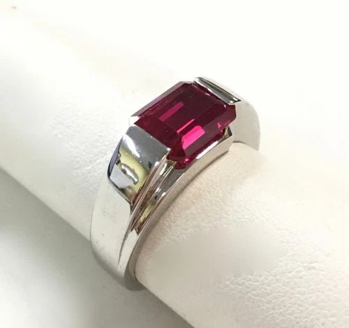 14K WHITE GOLD RING WITH LAB CREATED RUBY ( SIZE: 10 ) 11.4 GRAMS (1 of 1)