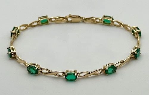 14K GOLD LINK BRACELET WITH 3.25CTS LAB CREATED EMERALDS ( 7 INCH ) 5.9 GRAMS (1 of 1)