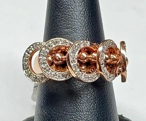NEW 14K ROSE GOLD RING WITH DIAMONDS AND 5 ROSE GOLD HOOPS THAT MOVE FREELY (1 of 1)