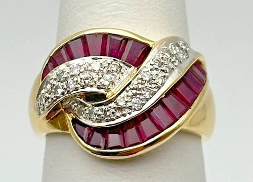 14K GOLD RING, 1.7CTS OF RUBIES, 0.28CTS OF DIAMONDS ( SIZE: 6.75 ) 7.8G (1 of 1)