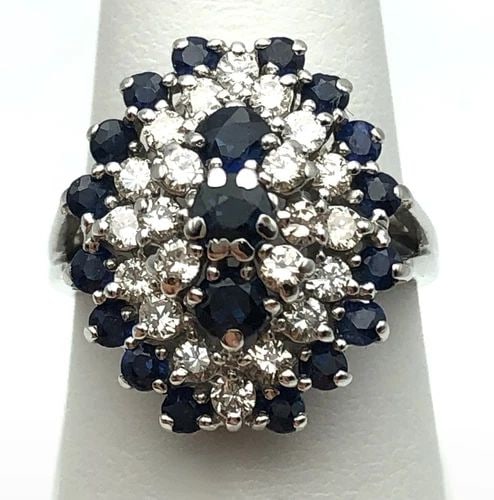 14K WHITE GOLD OVAL CLUSTER RING WITH NATURAL SAPPHIRES AND 0.66CTS OF DIAMONDS (1 of 1)