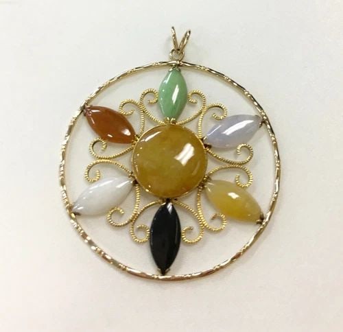 14K YELLOW GOLD 1.9INCH PENDANT WITH MULTI COLORED JADE ( 10.2 GRAMS ) (1 of 1)