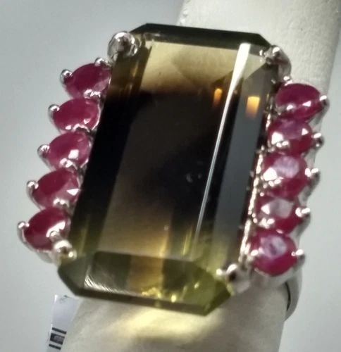 14K WHITE GOLD RING WITH 25CT CITRINE AND 2.5CTS RUBY 9.3 GRAMS (1 of 1)