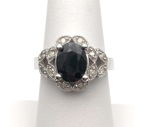 14K WHITE GOLD RING SET WITH 2.6CT NATURAL SAPPHIRE AND 0.16CTS DIAMONDS (1 of 1)