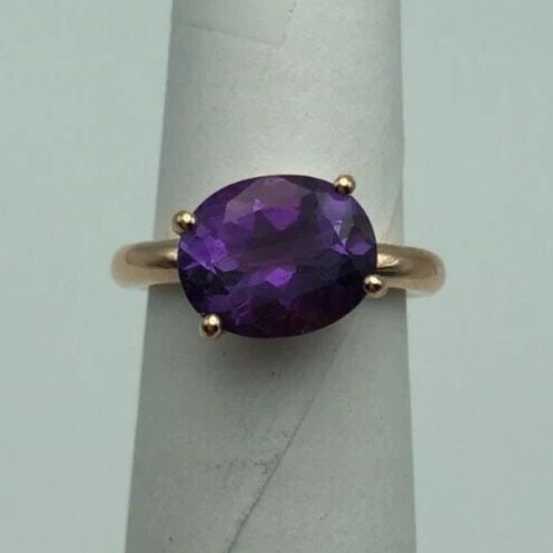 14K ROSE GOLD THICK BAND RING WITH OVAL AMETHYST SIZE: 5.5 6.6G (1 of 1)