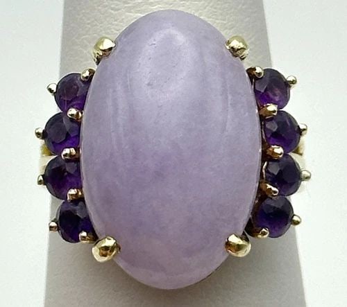 14K YELLOW GOLD RING WITH LAVENDER JADE AND AMETHYST (SIZE 7.25) 8.3 GRAMS (1 of 1)