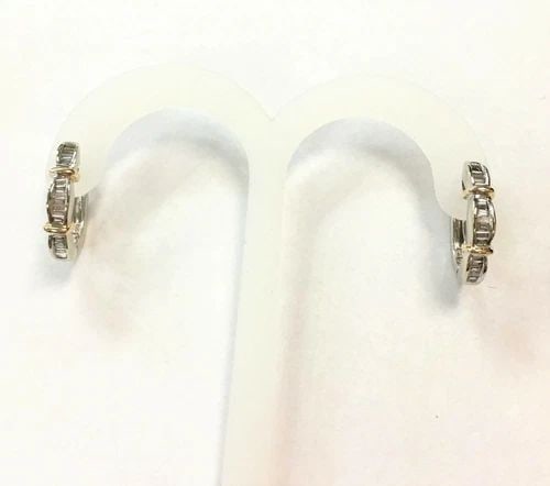 14K WHITE GOLD EARRINGS WITH YELLOW GOLD TRIM AND 1.0CTW BAGUETTE DIAMONDS 5.8G: 14K WHITE GOLD EARRINGS WITH YELLOW GOLD TRIM AND BAGUETTE DIAMONDS 14k White Gold Earrings with Yellow Gold Trim and baguette Diamonds You are bidding on a 14k White Gold Earrings with Yellow Gold Tr