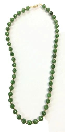 14K GOLD CLASP & 3MM BEADS, 8MM NEPHRITE JADE, NECKLACE ( 21 INCH ) 44.1G (1 of 1)