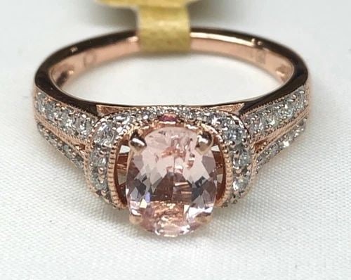 WOMEN'S 14K ROSE GOLD KUNZITE RING WITH DIAMONDS ( SIZE: 7 ) 4.1G (1 of 1)