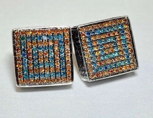 UNISEX 10K WHITE GOLD SQUARE EARRINGS WITH 2CTW BLUE AND RED DIAMONDS 4.4 GRAMS: UNISEX 10K WHITE GOLD SQUARE EARRINGS WITH 2CT BLUE AND RED DIAMONDS Unisex 10k White Gold Earrings with 2CT Blue and Red Diamonds You are bidding on a new with tags Unisex 10k White Gold Earrings wit