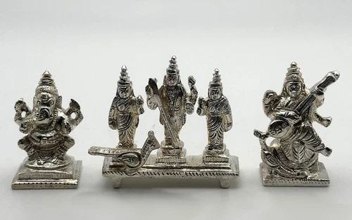 925 STERLING SILVER INDIAN IDOL / GODS STATUE FIGURES, SET OF THREE 195G TOTAL: 925 Sterling Silver Indian Idol / Gods Statue Figures, set of three Condition: Used Material: 925 Sterling Silver Size: Roughly 1.5 inches tall, 0.5 inches wide, with the widest one being 1.9 inches W