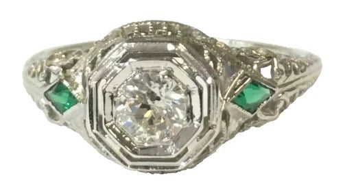 18K WHITE GOLD FILIGREE RING, 0.30CT NATURAL DIAMOND (SIZE 6.75) 2.4G (1 of 1)