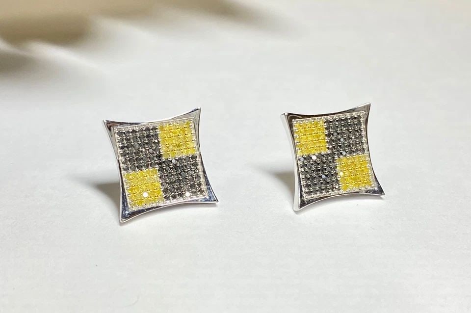 10K WHITE GOLD EARRINGS WITH 1CT BLACK AND YELLOW DIAMONDS 4.4G: 10k White Gold Earrings with 1CT Black and Yellow Diamonds You are bidding on a pre-owned 10k White Gold Earrings with 1CT Black and Yellow Diamonds. The earrings have minor scuffs and scratches from 