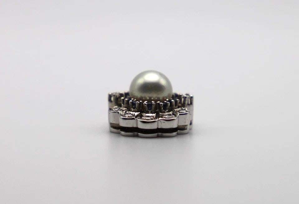 14K WHITE GOLD PENDANT WITH PEARL, NATURAL SAPPHIRE, 0.33CTW DIAMONDS 5.7 GRAMS (1 of 2)