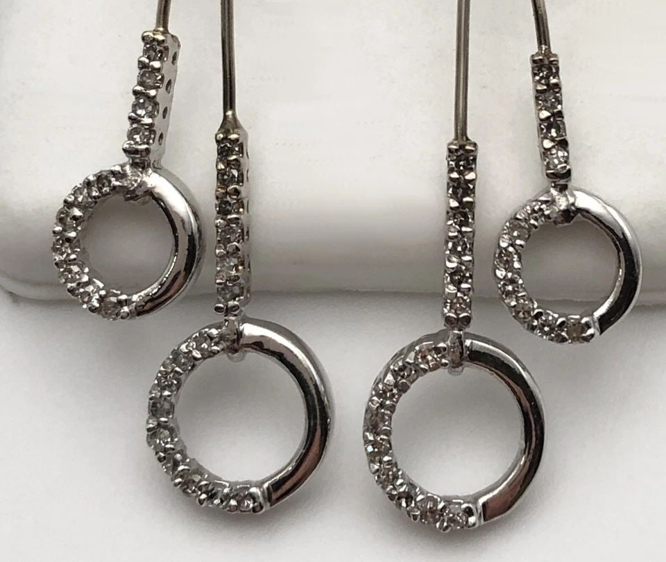 14K WHITE GOLD DANGLE DROP CIRCLE EARRINGS WITH 0.75CTW DIAMONDS 4.7 GRAMS (1 of 1)