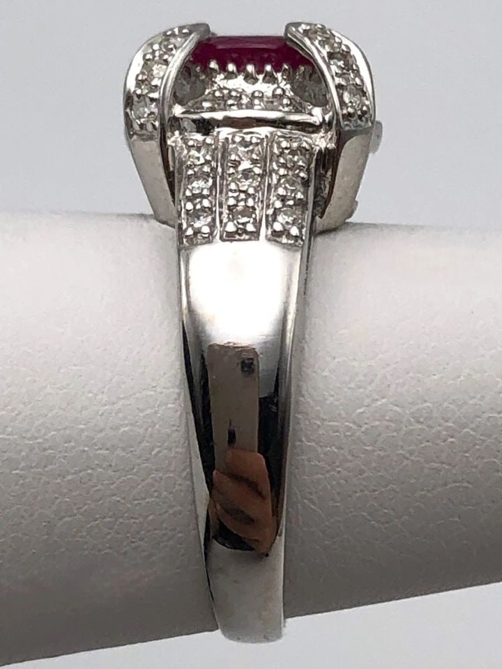 14K WHITE GOLD RING WITH 0.60CT NATURAL RUBY, 0.38CTW DIAMONDS (SIZE 5) 3.7 GRAM (1 of 2)