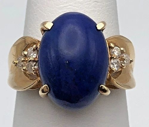 14K GOLD RING WITH BLUE LAPIS AND 0.12CTW DIAMONDS (SIZE 6.5) 5.7 GRAMS (1 of 1)