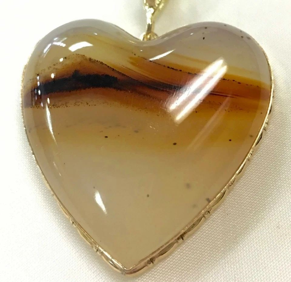 14K YELLOW GOLD MONTANA AGATE HEART PENDANT (MOUNTAIN SCENE) 12.7 GRAMS (1 of 2)
