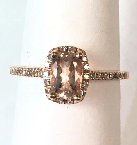 QCD 14K ROSE GOLD RING WITH MORGANITE AND DIAMONDS ( SIZE: 7 ) 2.1G (1 of 1)