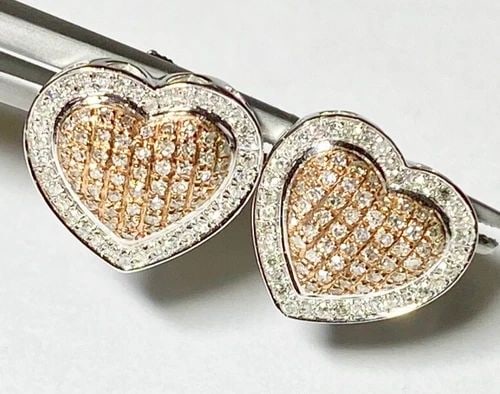 10K GOLD 2 TONE WHITE/ROSE HEART SHAPED EARRINGS WITH 0.80CTW DIAMONDS 3.5 GRAMS (1 of 1)