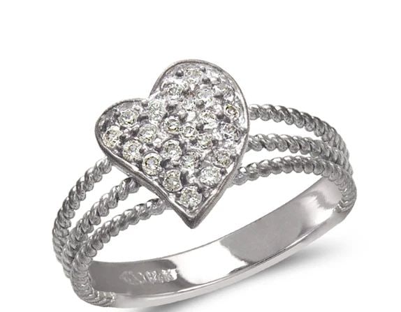 NEW 14K WHITE GOLD LADIES FASHION WHITE HEART RING (1 of 2)