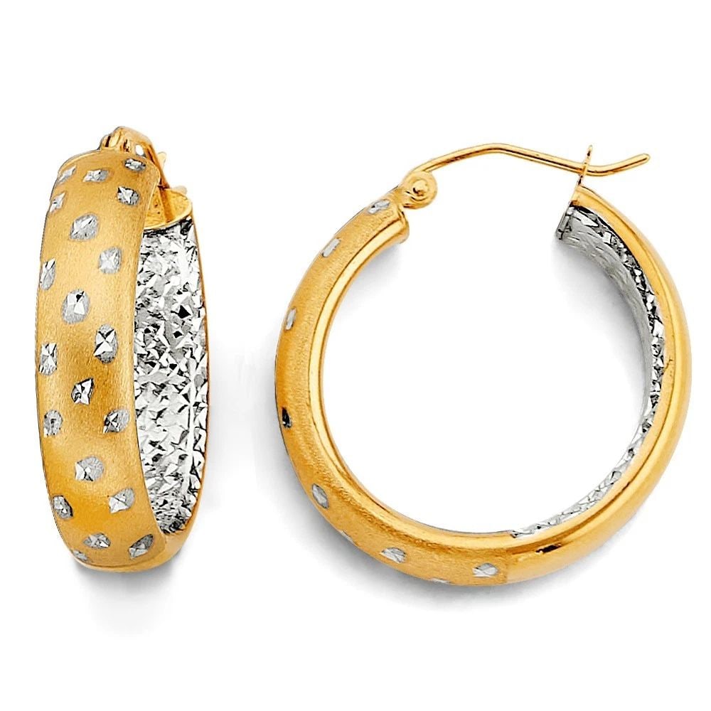 NEW 14K TWO TONE GOLD SATIN STAR DC HOOP EARRINGS (1 of 2)