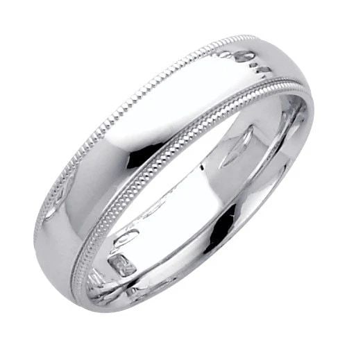 NEW 14K WHITE GOLD 5MM MILGRAIN COMFORT WEDDING BAND - SIZE 10: NEW 14K WHITE GOLD 5MM MILGRAIN COMFORT WEDDING BAND 5MM MILGRAIN COMFORT WEDDING BAND NEW 14K WHITE GOLD WIDTH: 5 mm Apx. WEIGHT: 3.95 g