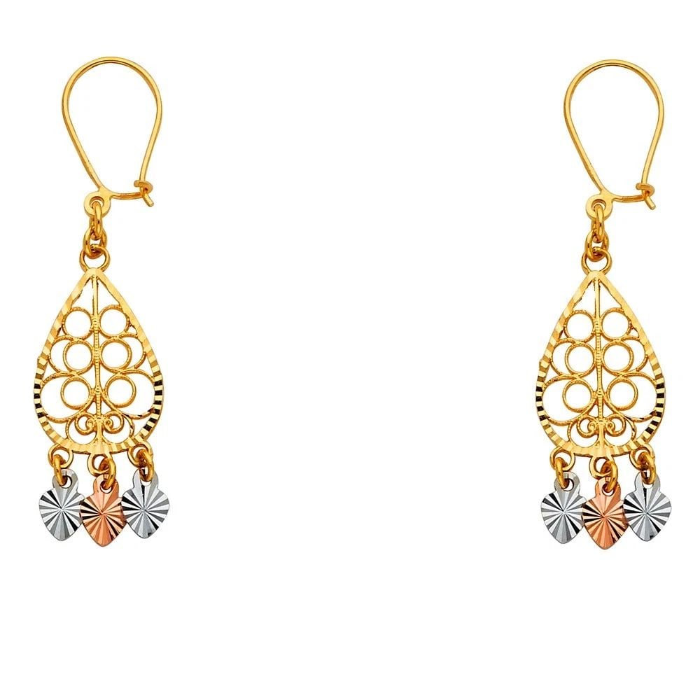 NEW 14K TRI COLOR GOLD DC CHANDELIER HANGING EARRINGS: NEW 14K TRI COLOR GOLD DC CHANDELIER HANGING EARRINGS DC CHANDELIER HANGING EARRINGS NEW 14K TRI COLOR GOLD HEIGHT - 30 mm WIDTH - 11 mm Apx WEIGHT - 3 g