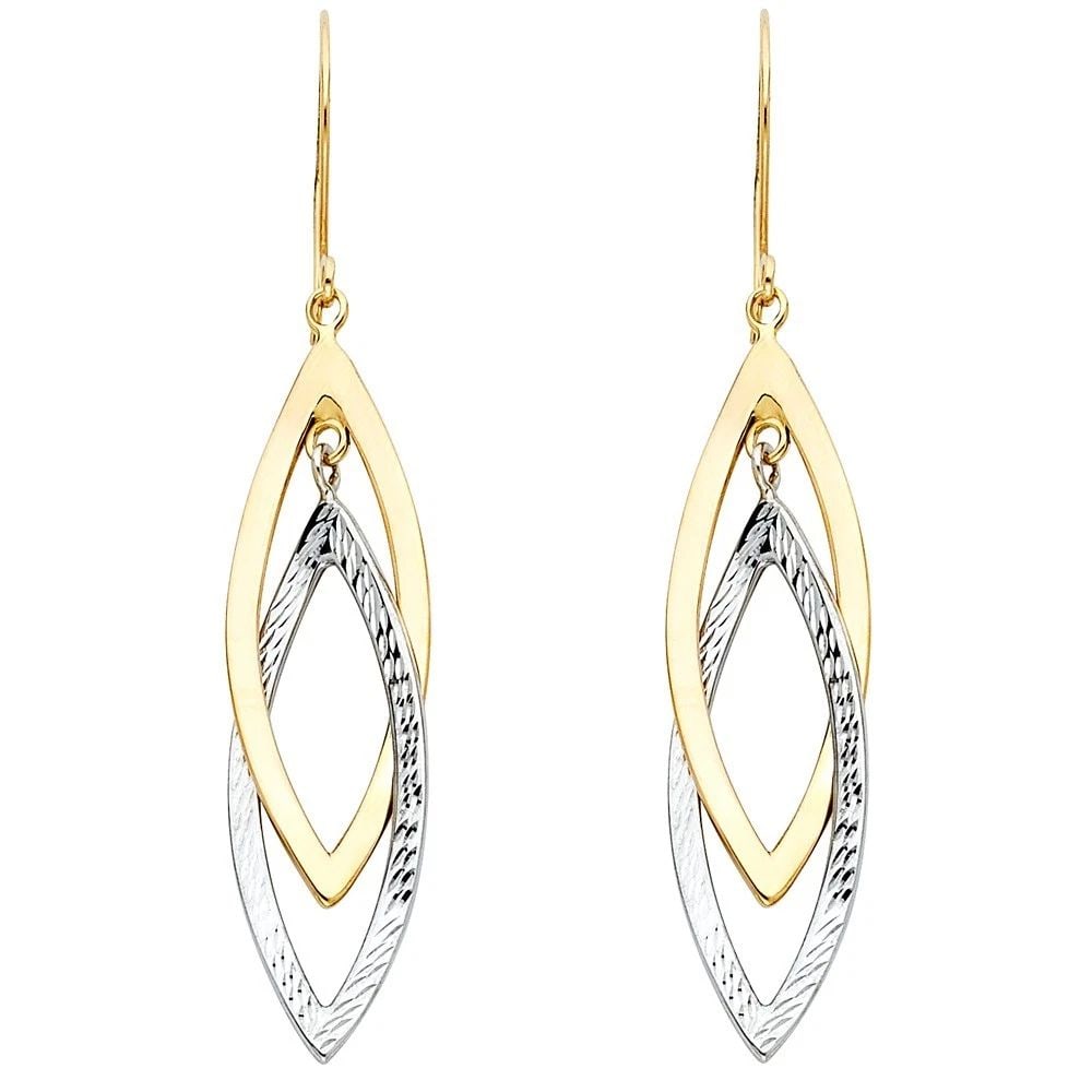 NEW 14K TWO TONE GOLD HOLLOW DESIGN TUBE EARRINGS: NEW 14K TWO TONE GOLD HOLLOW DESIGN TUBE EARRINGS HOLLOW DESIGN TUBE EARRINGS NEW 14K TWO TONE GOLD Height : 45 mm Width : 12 mm Weight : 3g