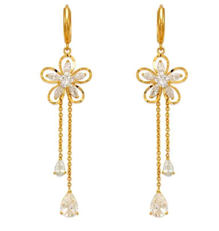 NEW 14K YELLOW GOLD FANCY FLOWER DANGLING EARRINGS: NEW 14K YELLOW GOLD FANCY FLOWER DANGLING EARRINGS FANCY FLOWER DANGLING EARRINGS NEW 14K YELLOW GOLD Width: Approx. 12x61mm Apx WEIGHT: 3.9g