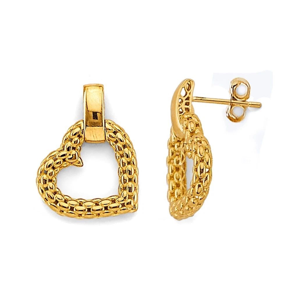 NEW 14K YELLOW GOLD HOLLOW MESH HEART DESIGN EARRINGS: NEW 14K YELLOW GOLD HOLLOW MESH HEART DESIGN EARRINGS HOLLOW MESH HEART DESIGN EARRINGS NEW 14K YELLOW GOLD HEIGHT - 20 mm WIDTH - 15 mm Apx WEIGHT - 2.9 g
