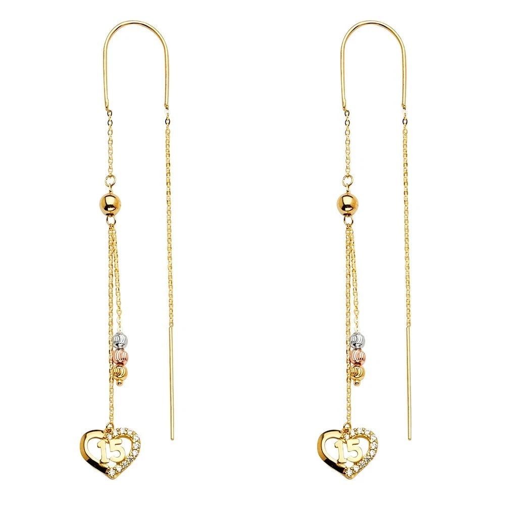 NEW 14K TRI COLOR GOLD HANGING EARRINGS: NEW 14K TRI COLOR GOLD HANGING EARRINGS HANGING EARRINGS NEW 14K TRI COLOR GOLD HEIGHT - 63 mm WIDTH - 11 mm Apx WEIGHT - 2.9 g