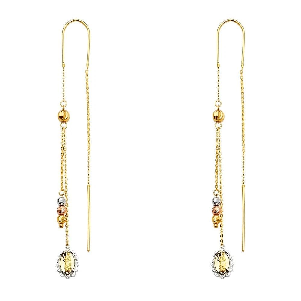 NEW 14K TRI COLOR GOLD HANGING EARRINGS: NEW 14K TRI COLOR GOLD HANGING EARRINGS HANGING EARRINGS NEW 14K TRI COLOR GOLD HEIGHT - 64 mm WIDTH - 7 mm Apx WEIGHT - 2.9 g