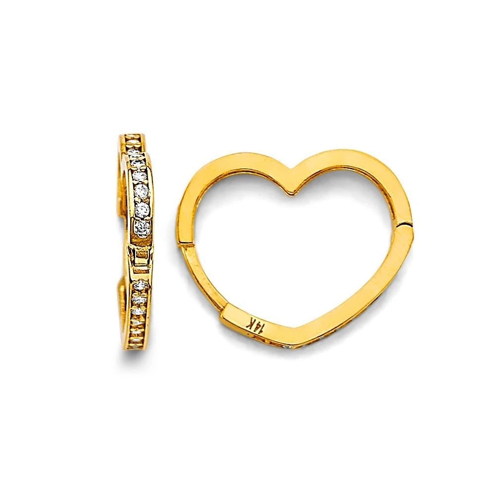 NEW 14K YELLOW GOLD HEART SHAPE HUGGIES EARRINGS: NEW 14K YELLOW GOLD HEART SHAPE HUGGIES EARRINGS HEART SHAPE HUGGIES EARRINGS NEW 14K YELLOW GOLD HEIGHT - 15 mm WIDTH - 20 mm Apx WEIGHT - 2.9 g