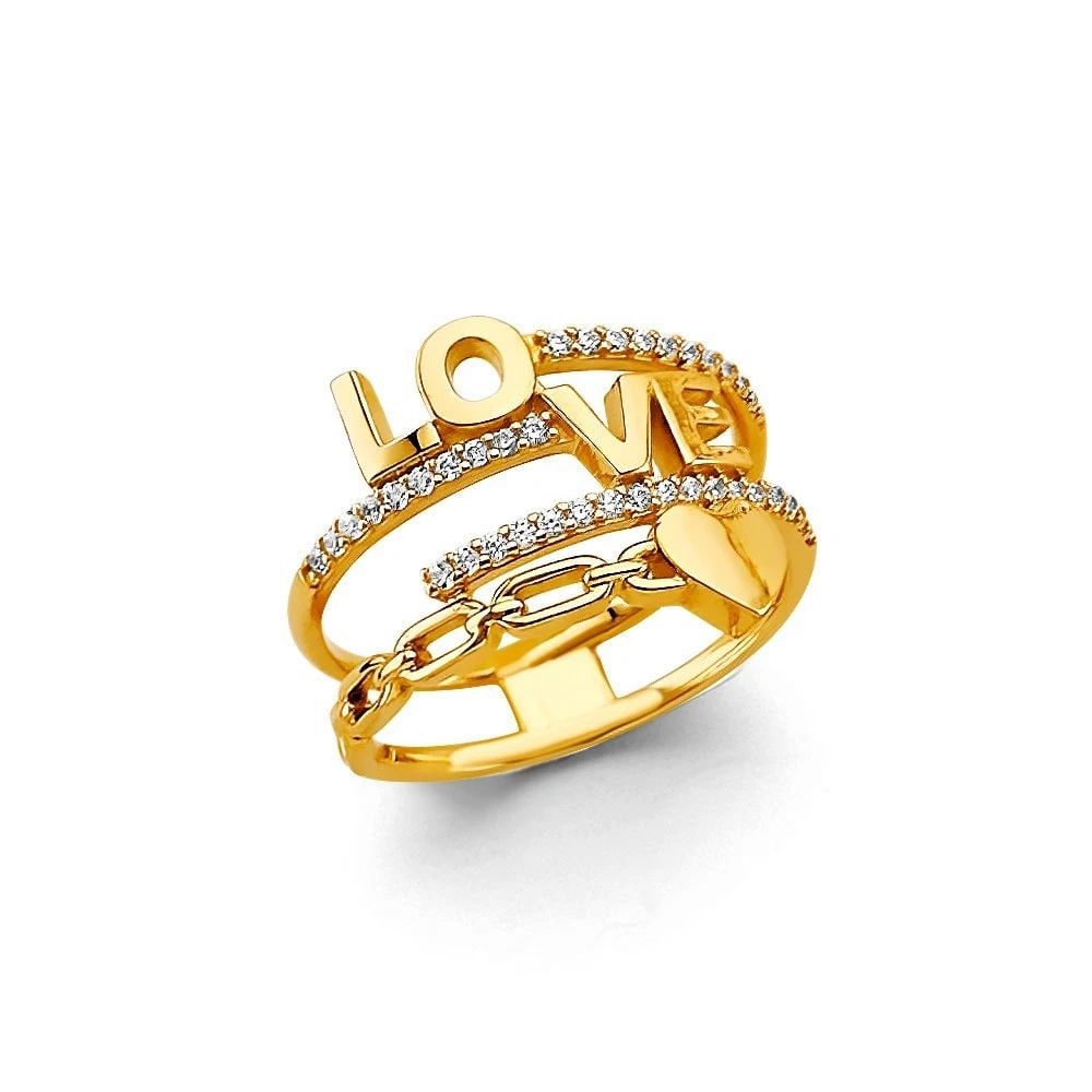 NEW 14K YELLOW GOLD LOVE RING: NEW 14K YELLOW GOLD CZ LOVE RING CZ LOVE RING NEW 14K YELLOW GOLD WIDTH : WEIGHT : 3.8g
