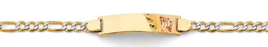 NEW 14K TWO TONE GOLD FIGARO WP BUTTERFLY ID BRACELET (1 of 2)