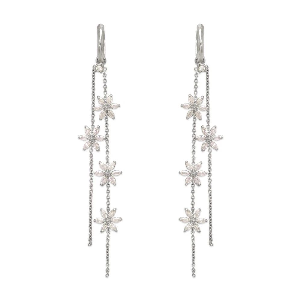 NEW 14K WHITE GOLD FANCY FLOWER DANGLING EARRINGS: NEW 14K WHITE GOLD FANCY FLOWER DANGLING EARRINGS FANCY FLOWER DANGLING EARRINGS NEW 14K WHITE GOLD Width: Approx. 12x75mm Apx WEIGHT: 3.8g