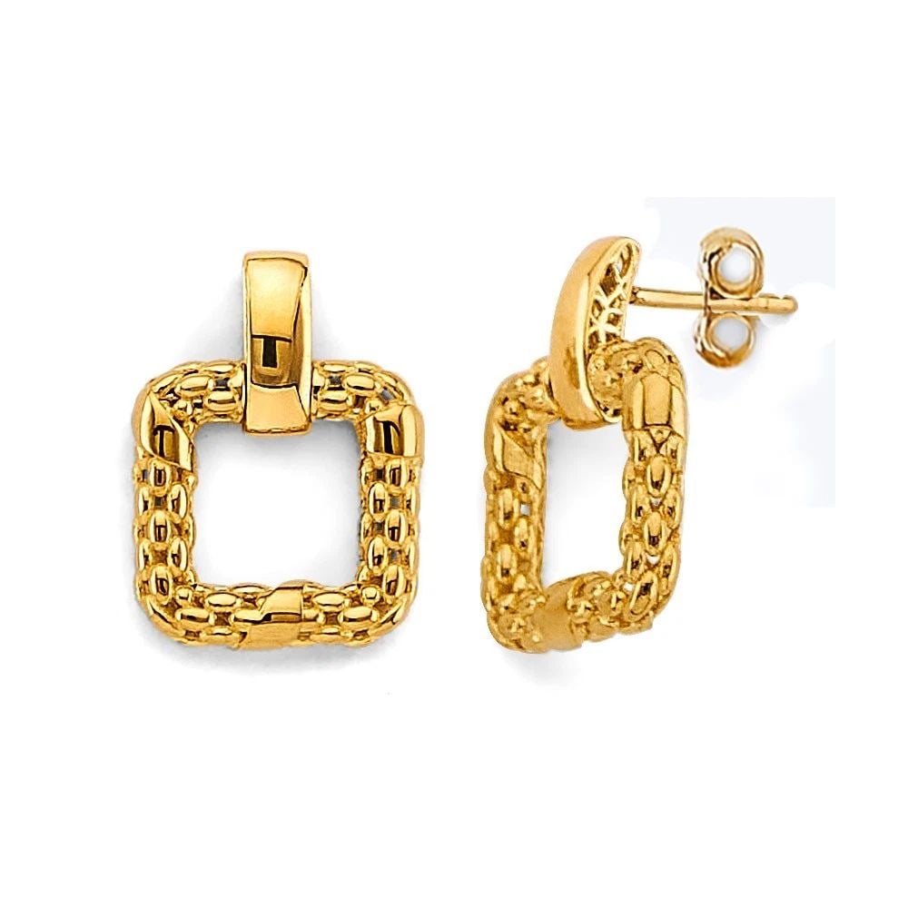 NEW 14K YELLOW GOLD HOLLOW MESH SQUARE DESIGN EARRINGS: NEW 14K YELLOW GOLD HOLLOW MESH SQUARE DESIGN EARRINGS HOLLOW MESH SQUARE DESIGN EARRINGS NEW 14K YELLOW GOLD HEIGHT - 18 mm WIDTH - 12 mm Apx WEIGHT - 2.8 g