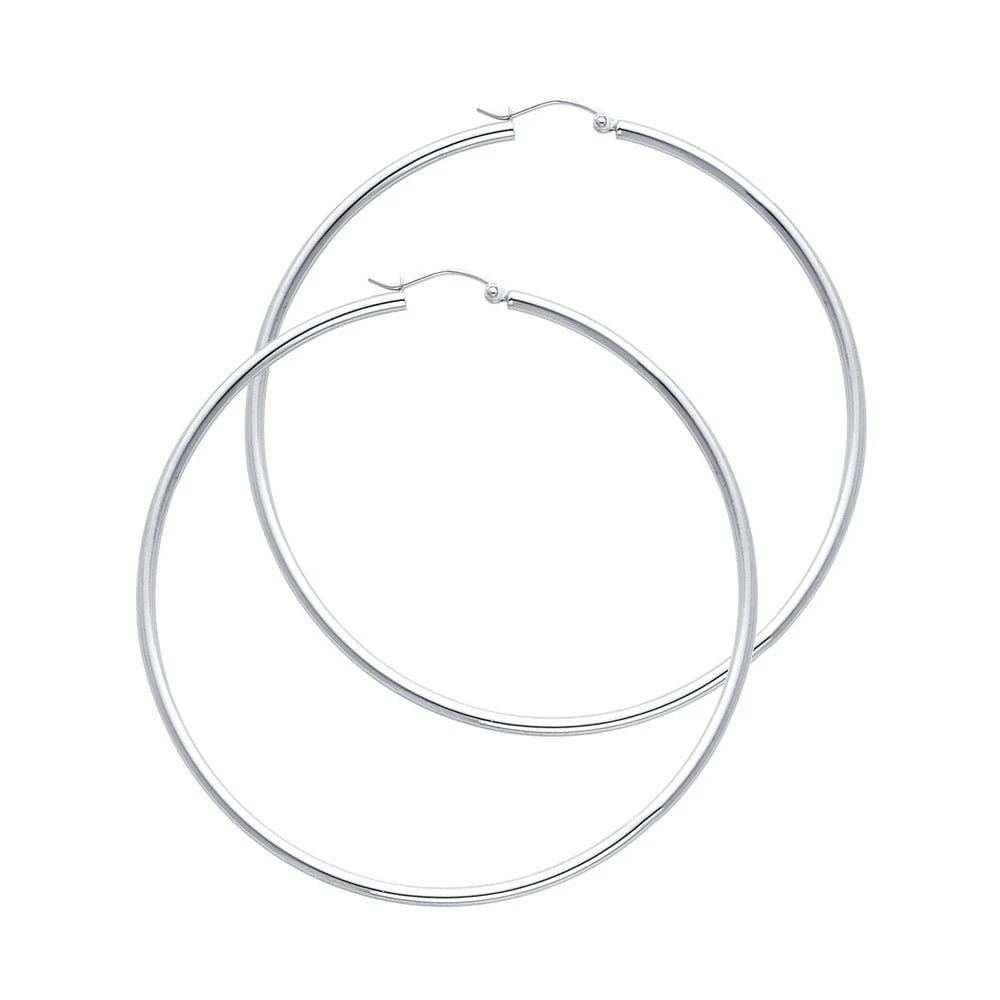 NEW 14K WHITE GOLD 2MM ROUND TUBE POLISHED HOOP EARRINGS (55MM): NEW 14K WHITE GOLD 2MM ROUND TUBE POLISHED HOOP EARRINGS (55MM) 2MM ROUND TUBE POLISHED HOOP EARRINGS (55MM) NEW 14K WHITE GOLD Height : 55 mm Width : 55 mm Weight : 2.8g