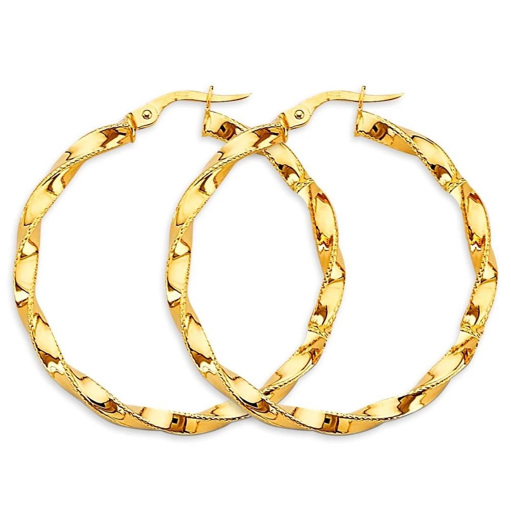 NEW 14K YELLOW GOLD 2.8MM TWISTED HOOP EARRINGS (1 of 2)