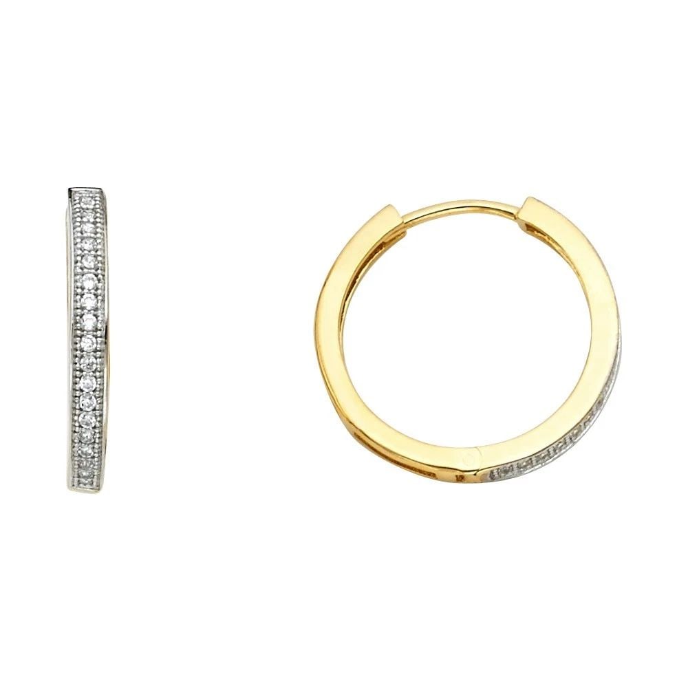NEW 14K TWO TONE GOLD HUGGIES EARRINGS: NEW 14K TWO TONE GOLD HUGGIES EARRINGS HUGGIES EARRINGS NEW 14K TWO TONE GOLD Height : 17 mm Width : 17 mm Weight : 2.7g