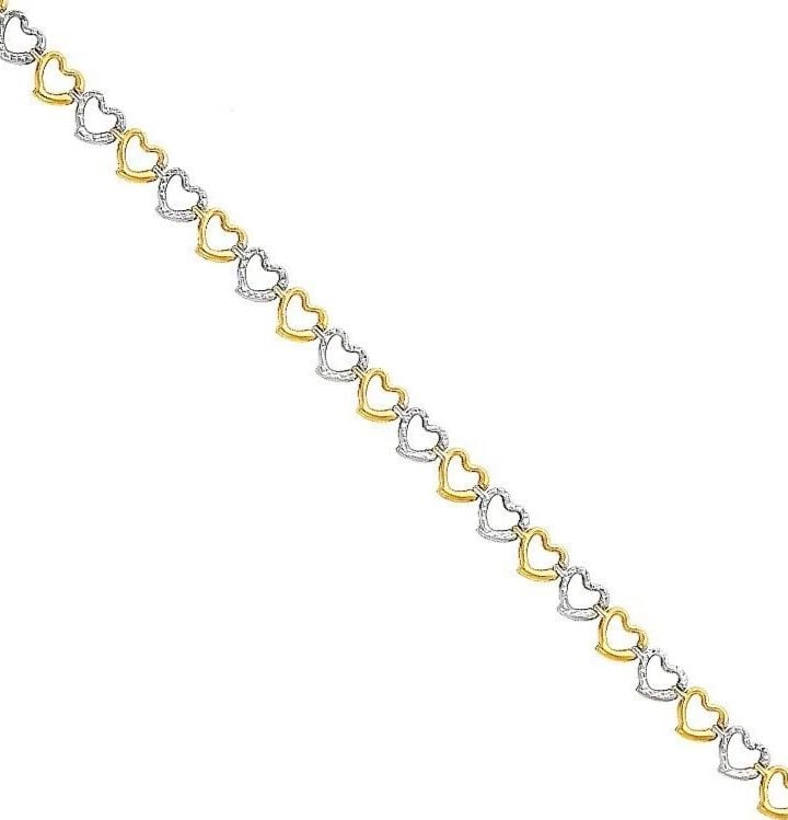 NEW 14K TWO TONE GOLD LIGHT FANCY HOLLOW HEART BRACELET (1 of 2)