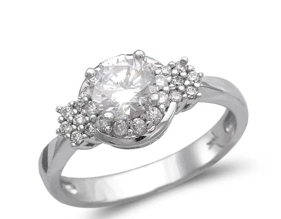 NEW 14K WHITE GOLD LADIES FANCY WHITE SOLITAIRE RING (1 of 2)