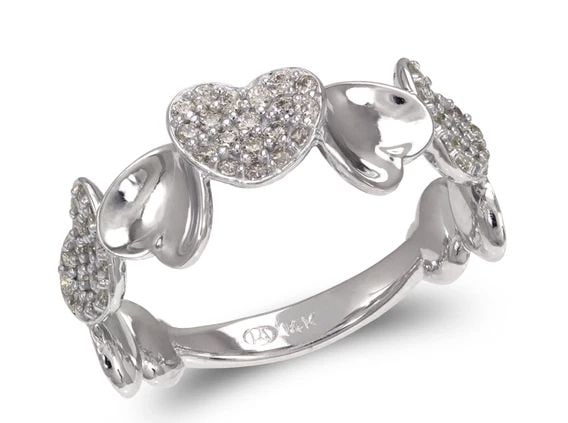 NEW 14K WHITE GOLD LADIES FANCY WHITE HEARTS RING (1 of 2)