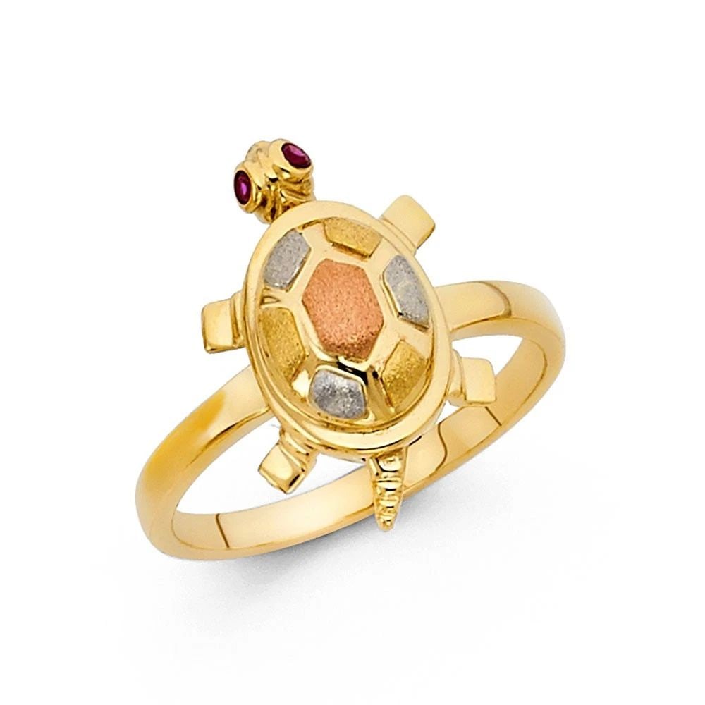 NEW 14K TRI COLOR GOLD FANCY TURTLE RING - SIZE 7 (1 of 2)